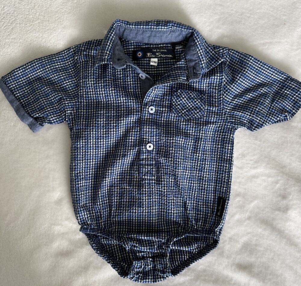 The Original Ben Sherman Short Sleeve Collared Blue Plaid One Piece Size 6-9 M
